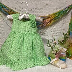 Green Gingham Centerpiece Dress For Baby Shower, Little Girls Birthday